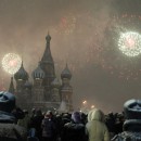 Fireworks explode over St. Basil Cathedral at Red Square during New Year's Day celebrations in Moscow